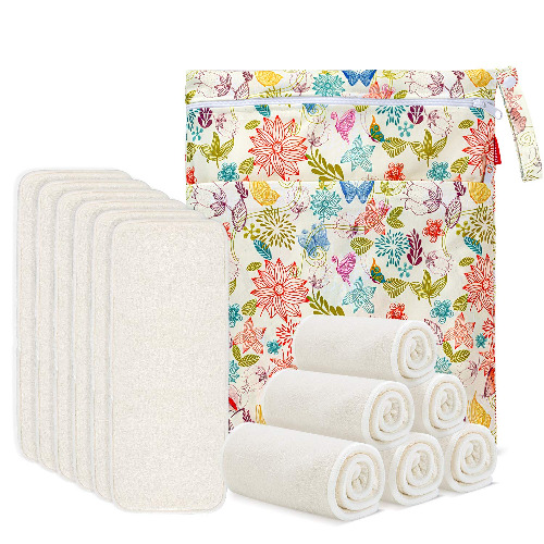 Damero Cloth Diapers 5 Layer Bamboo Fiber Construction 12 Pack Water Absorption Breathable Reusable Molded Baby Cloth Diaper with Storage Pouch