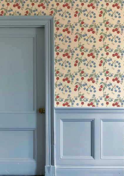 Colorful Wallpaper, Retro Cherry Wall Mural, Temporary Peel and Stick Wallpaper, Botanical Wallpaper, Floral Wallpaper, Fruit Mural NF011