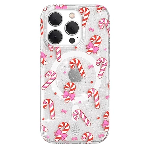 Velvet Caviar for iPhone 15 PRO Case Christmas Holiday - Compatible with MagSafe [8ft Drop Tested] - Peppermint Glitter Winter Theme