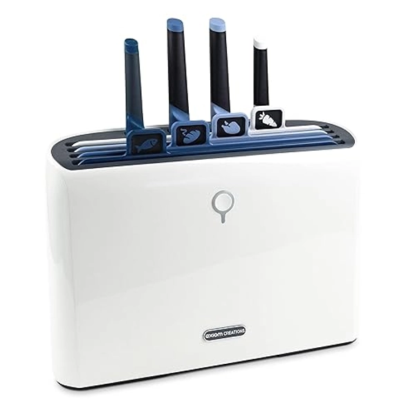 Axiom Creations Smart Cutting Board and Knife Set - Self Cleaning Cutting Board Set with 4 Color Coded Cutting Boards, 4 Stainless Steel Knives - Drying Holder Organizer for Kitchen