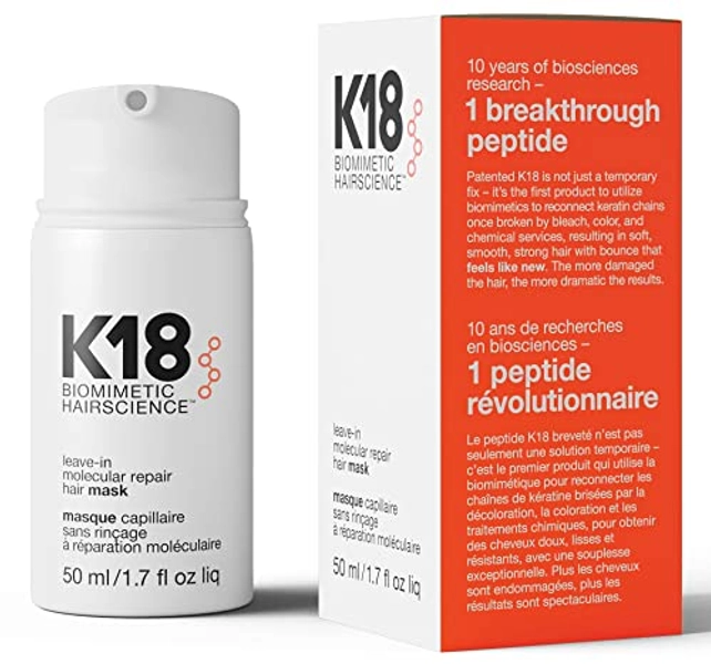 K18 Leave-In Molecular Repair Hair Mask Treatment to Repair Damaged Hair - 4 Minutes to Reverse Damage from Bleach + Color, Chemical Services, Heat 50 ml