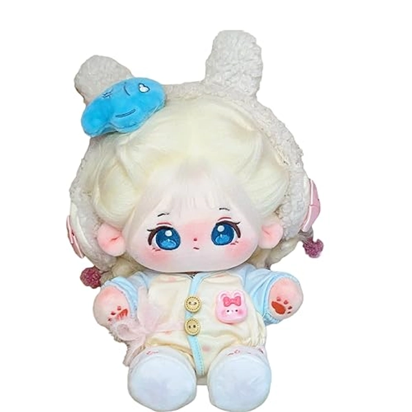 CALEMBOU Plush Doll, 20cm Cute Cotton Doll with Skeleton, Anime Plushies Soft Stuffed Dress Up Doll, Kawaii Plush Toys Gift Come with Doll Clothes (Doll&Clothes-Lulu)