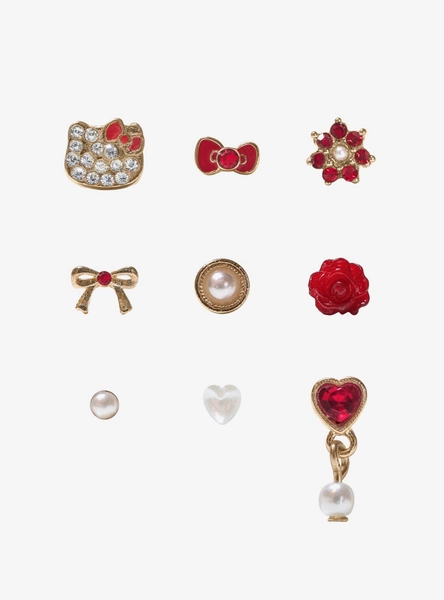 Steel Hello Kitty Flower Heart Bling Nose Stud 9 Pack