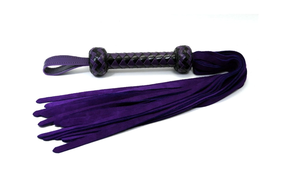 Premium Purple Suede Flogger - Black and Purple Braided Handle - Matching Pineapple knots