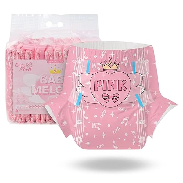 CutiePlusU Adult Diapers 10 Pieces, Incontinence Briefs with Tabs for Women and Men, Maximum Overnight Absorbency, Styles Randomized- Joyful Notes (Large 37"-47")