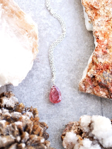 Pink Tourmaline Crystal Teardrop Necklace, Handmade Silver Raw Gemstone Pendant, Gold Modern October Birthstone, Girlfriend Birthday Gift