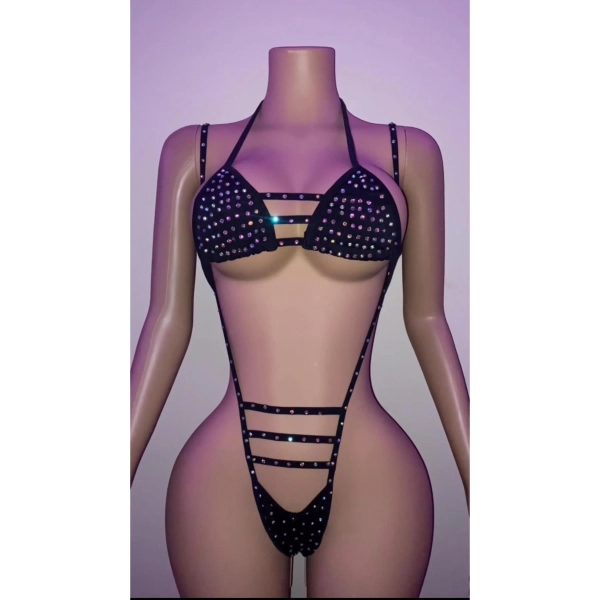 Black Strappy Rhinestone Set