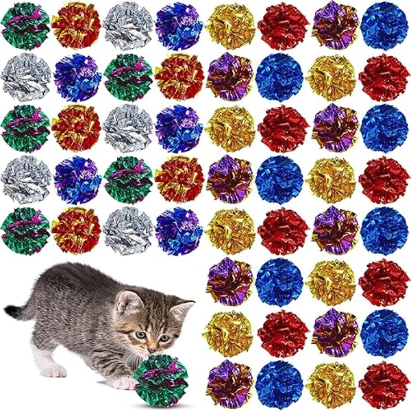Jexine 104 Pcs Cat Crinkle Ball Bulk Cat Toys 1.69'' Polyester Film Cat Balls Interactive Lightweight Colorful Pet Kitten Crinkle Balls Soft Crinkle Cat Toys for Keeping Fit and Exercise Indoor
