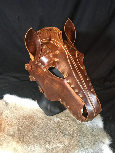 Genuine Leather Handmade Horse Pony Mask Light Brown Crazy cow Leather Costume