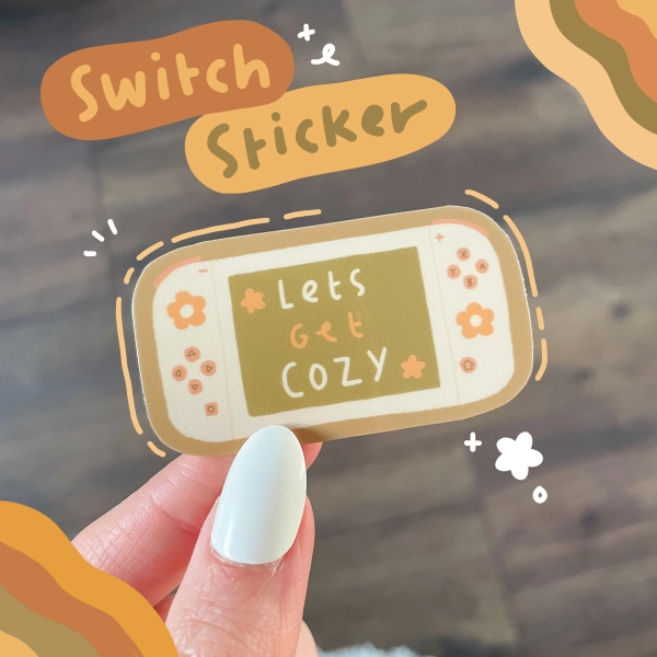 Cute and cozy switch game console thick glossy laminated handmade vinyl sticker 3cm x 5cm