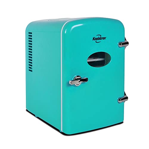 Koolatron retro Mini Portable Fridge, 4L Compact Refrigerator for Skincare, Beauty Serum, Face Mask, Personal Cooler, Includes 12V and AC Cords, Desktop Accessory for Home Office Dorm Travel, Aqua