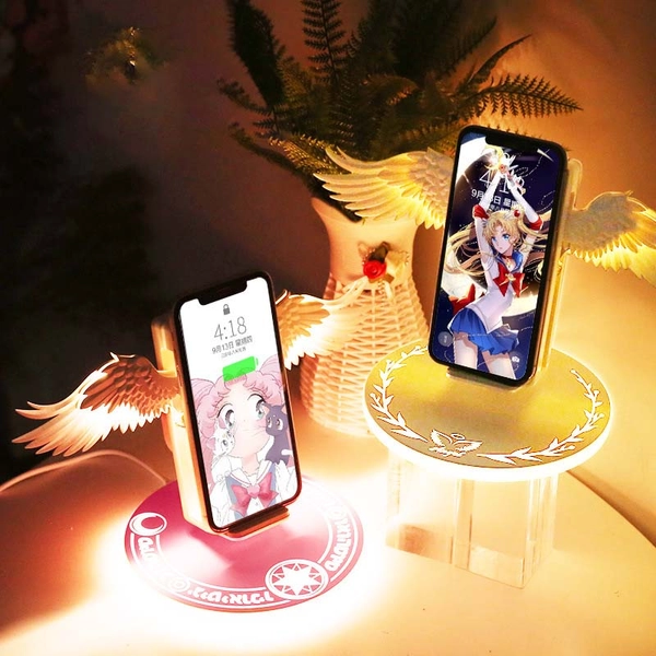 Angel Wings Wireless Charger Aesthetic Phone Charger Kawaii Gaming Room Decor - White