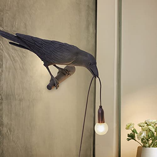 KWOKING Artistic Resin Crow Light 1 Light Plug in Wall Lamp Fun Wall Light Fixtures Bedside Raven Lamps in Black(Left) - Left