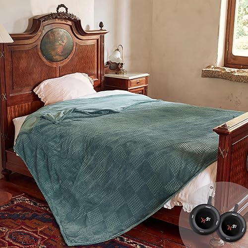 Electric Blanket Queen Size 84''X90'' - Heated Blanket with Dual Control Fast Heating 10 Heating Levels & 10 Hours Auto Off,ETL Certified Machine Washable (Green) - Green - Queen