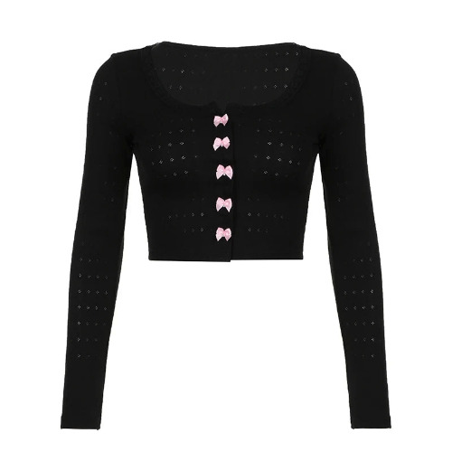 'Undead' Black Goth Bow Crop Top - black / S