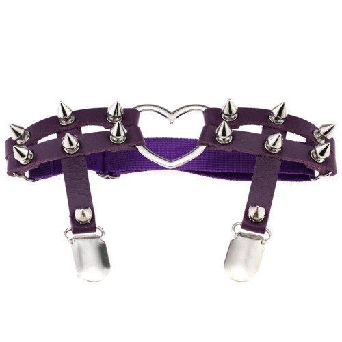 Spiked Heart Garter Belt - Purple