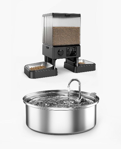 Oneisall 5L Automatic Food Dispenser and 7L Pet Water Fountain
