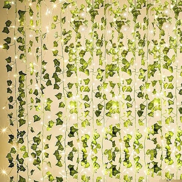 KASZOO 84Ft 12 Pack Artificial Ivy Garland Fake Plants, Vine Hanging Garland with CE Certified 80 LED String Light, Hanging for Home Bedroom Garden Party Wedding Wall Room Decor, Green