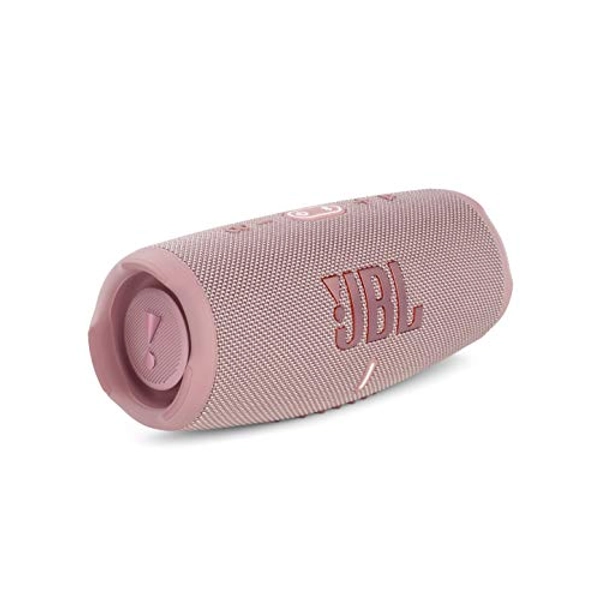 JBL Charge 5 Bluetooth-Lautsprecher in Pink – Wasserfeste, portable Boombox mit integrierter Powerbank – Eine Akku-Ladung für bis zu 20 Stunden kabellosen Musikgenuss