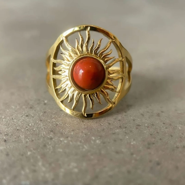 Sun Ring Red Agate 18K Boho Crystal Ring Healing Crystal Red Agate Ring Zodiac Ring for Women Sun Jewelry Red Gemstone Ring for Love - Etsy South Africa
