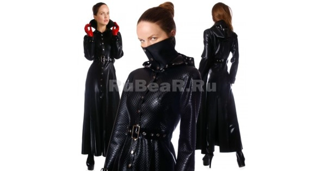 Long latex trench coat with hood