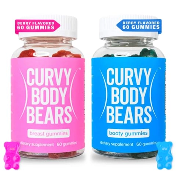 Curvy Body Bears Bum & Chest Combo Pack Gummies for Women | Workout Aid | Fitness Supplement | with Essential Herbs, Vitamins, Multivitamins, Fenugreek, and Ginseng | Berry Flavored | (120 Gummies)