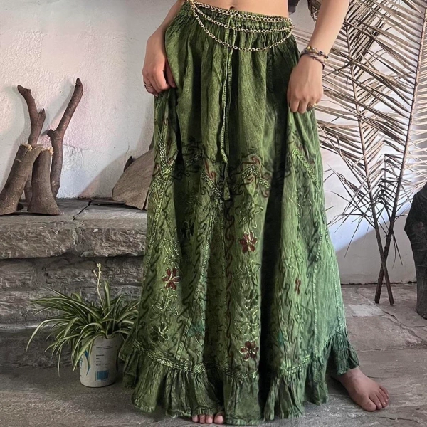 Fairy Boho Hippie Flowy Skirt, Vintage Vibe Embroidered Maxi Skirt,Forest Hippie Cottage Core Long Skirt,Floral Patchwork Summer 60s Skirt