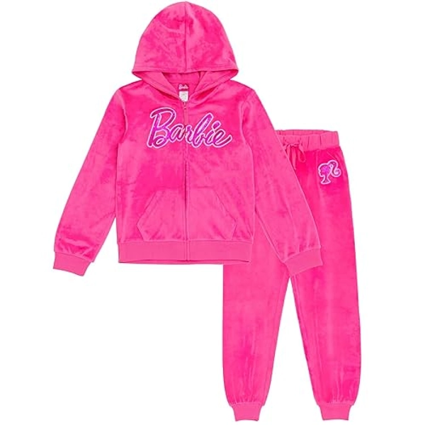Barbie Logo Velour Matching Family Zip Up Hoodie and Jogger Pants Outfit Set Womens Medium