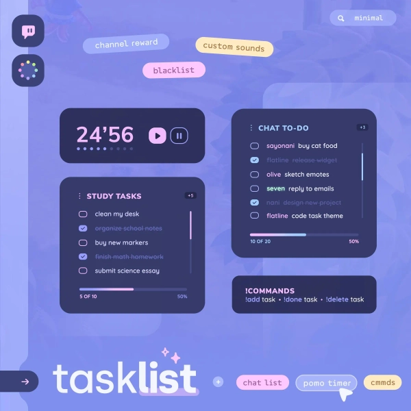 Tasklist Widget — Pomodoro Coworking Timer and To-do List For Streamer & Chat | Twitch Streamelements OBS
