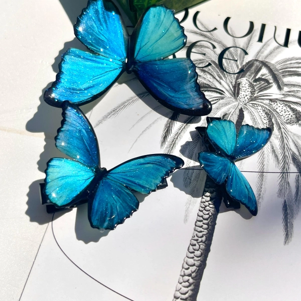 Blue Morpho Butterfly Hair Clips, ButterFly Side Hair Pins, Fairy Hair Accessories, Handmade Jewelry, Gift for Her