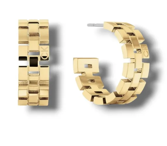 Calvin Klein Orecchini a cerchio da donna Collezione GEOMETRIC in Acciaio Inossidabile - Oro giallo