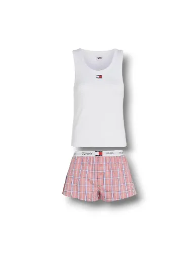 Tommy Jeans Set Pigiama Donna Tank & Short Pj Set Corto - S - Rosa (White / Tj Pink Plaid)