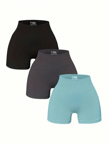 Conjunto de 3 piezas de pantalones cortos de yoga de mujer sin costuras, con cintura alta y alta elasticidad, pantalones cortos de modelado, pantalones cortos de spandex elásticos