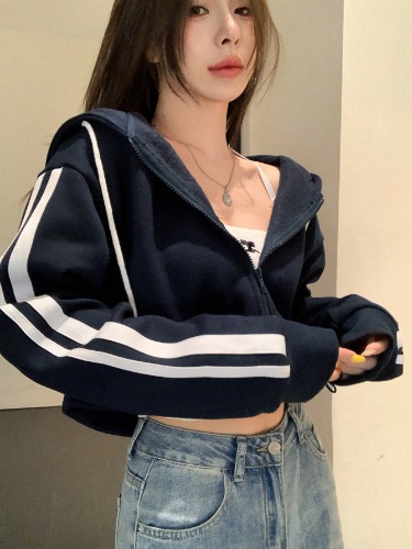 DAZY Sudadera corta de mujer con parches de color contrastante de punto, Top de manga larga