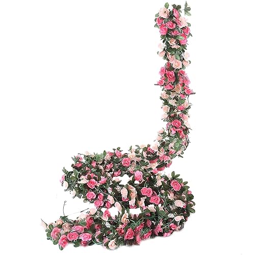 Weldomcor 5 Pack 2,45 m Guirnalda de Rosas Artificiales Flores Colgando Flores De Seda Colgante Al Aire Libre Flores Artificiales Deco para Boda Arco Dormitorio Pared Decoración - Rosa-5 Piezas