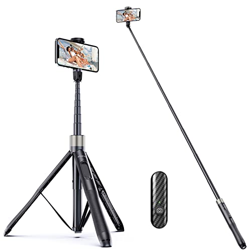 ATUMTEK 65" Selfie Stick Tripod, All in One Extendable Phone Tripod Stand with Bluetooth Remote 360° Rotation for iPhone and Android Phone Selfies, Video Recording, Vlogging, Live Streaming, Black - 1.65m - Black