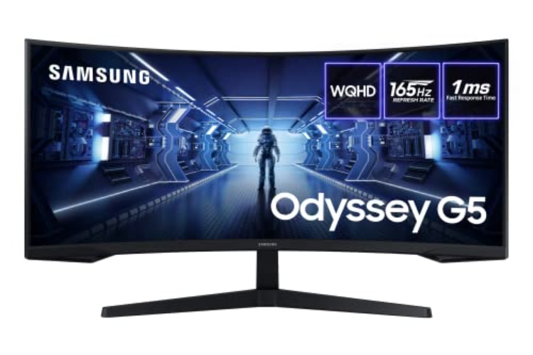 Samsung Odyssey G5 LC34G55TWWRXXU 34" 1000R Curved Gaming Monitor - 165Hz, 1ms, 1440p WQHD, Freesync Premium, HDR10, HDMI, Displayport - 165Hz - 34 Inch - LED
