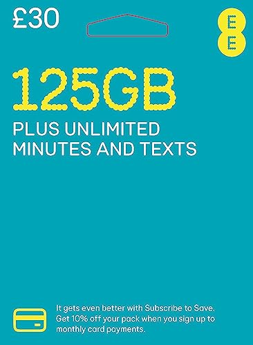 EE 125GB Data Sim, Includes £30 pre-paid credit, 125GB Data, Unlimited Minutes & Unlimited Texts