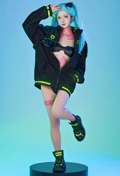Cyberpunk: Edgerunners Rebecca Cosplay Costume Jacket Set with Tattoo Stickers