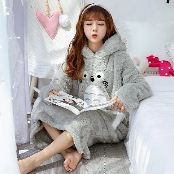 Totoro Hooded Pajama Nightgowns in Grey and Pink