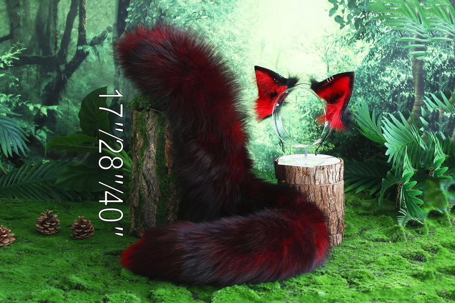 Red & Black Cat Ears and Tail Set