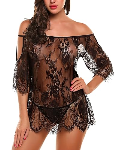 Avidlove Women Chemises Lace Smock Lingerie Mini Babydoll S-4XL - Black - XX-Large