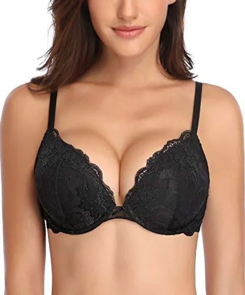 Deyllo Women’s Push Up Lace Bra Comfort Padded Underwire Bra Lift Up Add One Cup