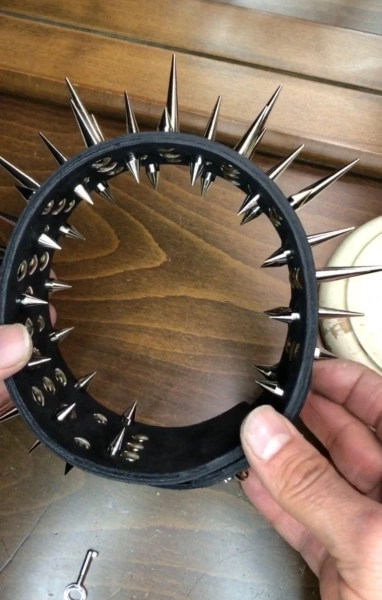 Leather padlock spiked collar