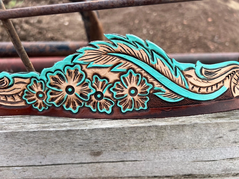 Turquoise tooled leather hatband