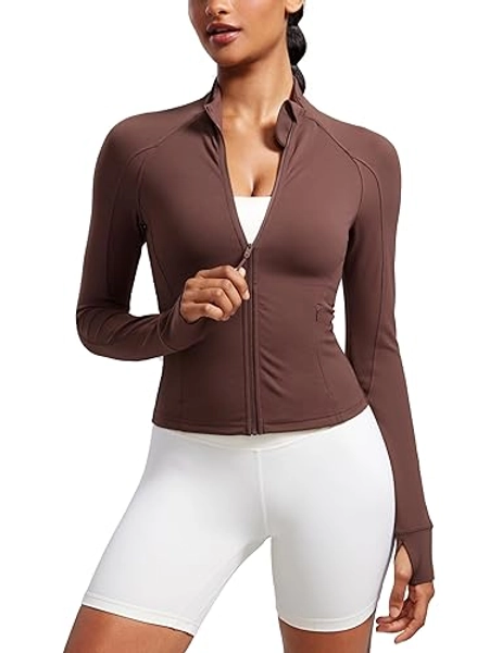 CRZ YOGA Butterluxe Womens Cropped Slim Fit Workout Jackets - Weightless Track Athletic Full Zip Jacket with Thumb Holes