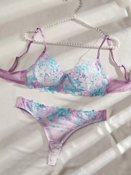 2pcs/Set Pink Romantic Ladies Bra And Panty Set With Underwire