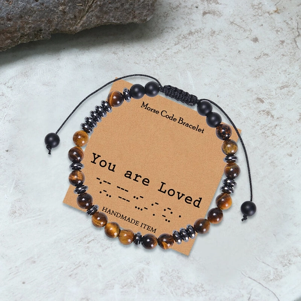 You Are Loved Tiger Eye Morse Code Bracelet