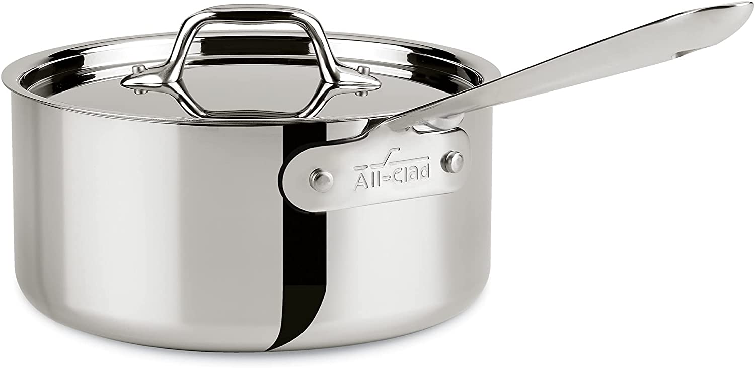 All-Clad D3 3-Ply Stainless Steel Sauce Pan with Lid 3 Quart Induction Oven Broil Safe 600F Pots and Pans, Cookware,Silver - 3-Quart