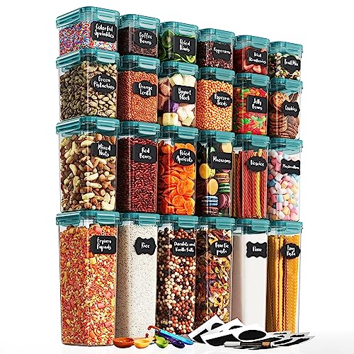 Chef's Path Airtight Food Storage Containers with Lids (24 Pack - Teal) for Kitchen and Pantry Organization - BPA Free Kitchen Canisters for Cereal, Rice, Flour - With Marker, Labels & Spoons - Extra large - 24 pack teal